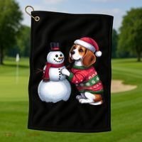 Ugly Christmas Sweater Beagle beside a Snowman  Golf Towel thumb 1