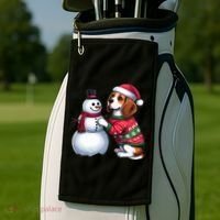 Ugly Christmas Sweater Beagle beside a Snowman  Golf Towel thumb 2