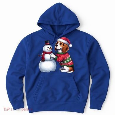 Ugly Christmas Sweater Beagle beside a Snowman  Hoodie