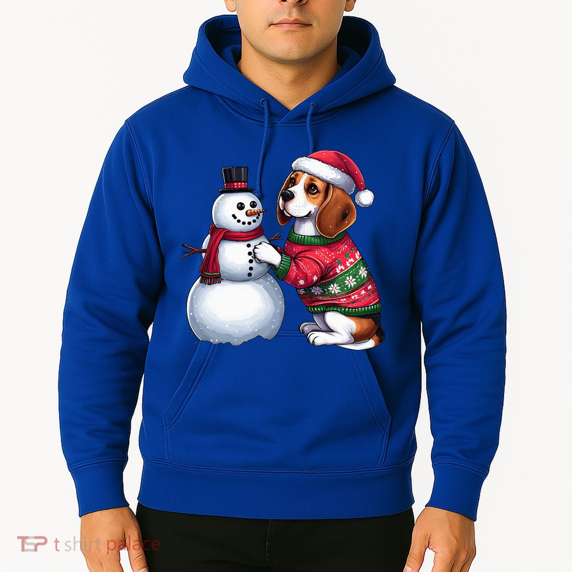 Ugly Christmas Sweater Beagle beside a Snowman  Hoodie