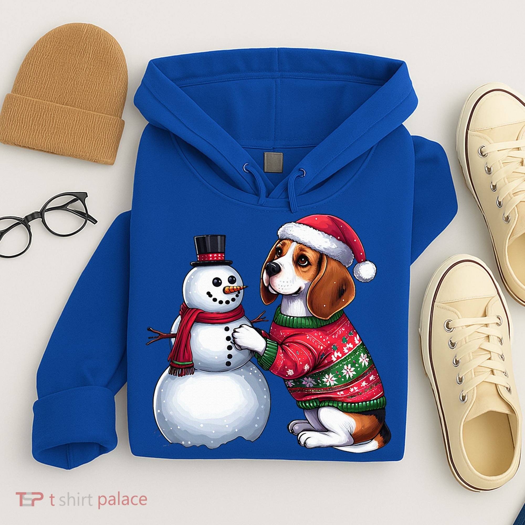 Ugly Christmas Sweater Beagle beside a Snowman  Hoodie