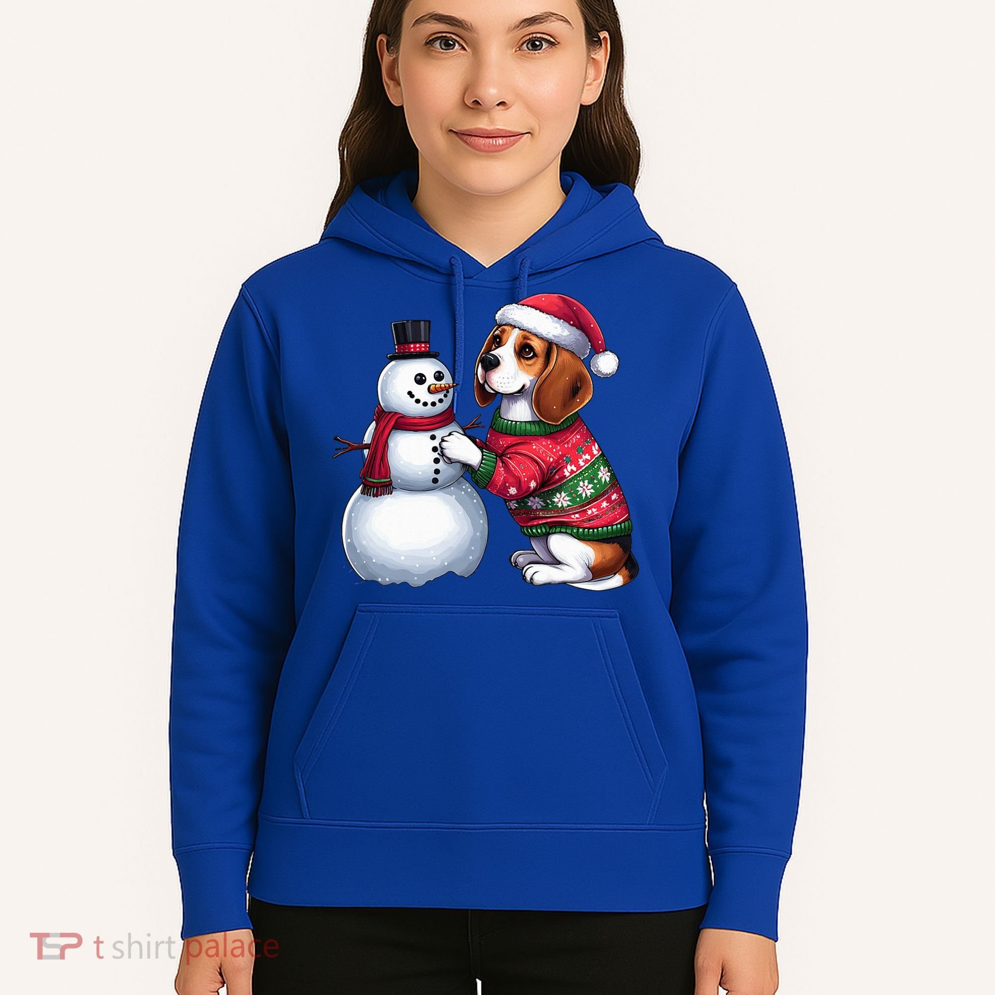 Ugly Christmas Sweater Beagle beside a Snowman  Hoodie