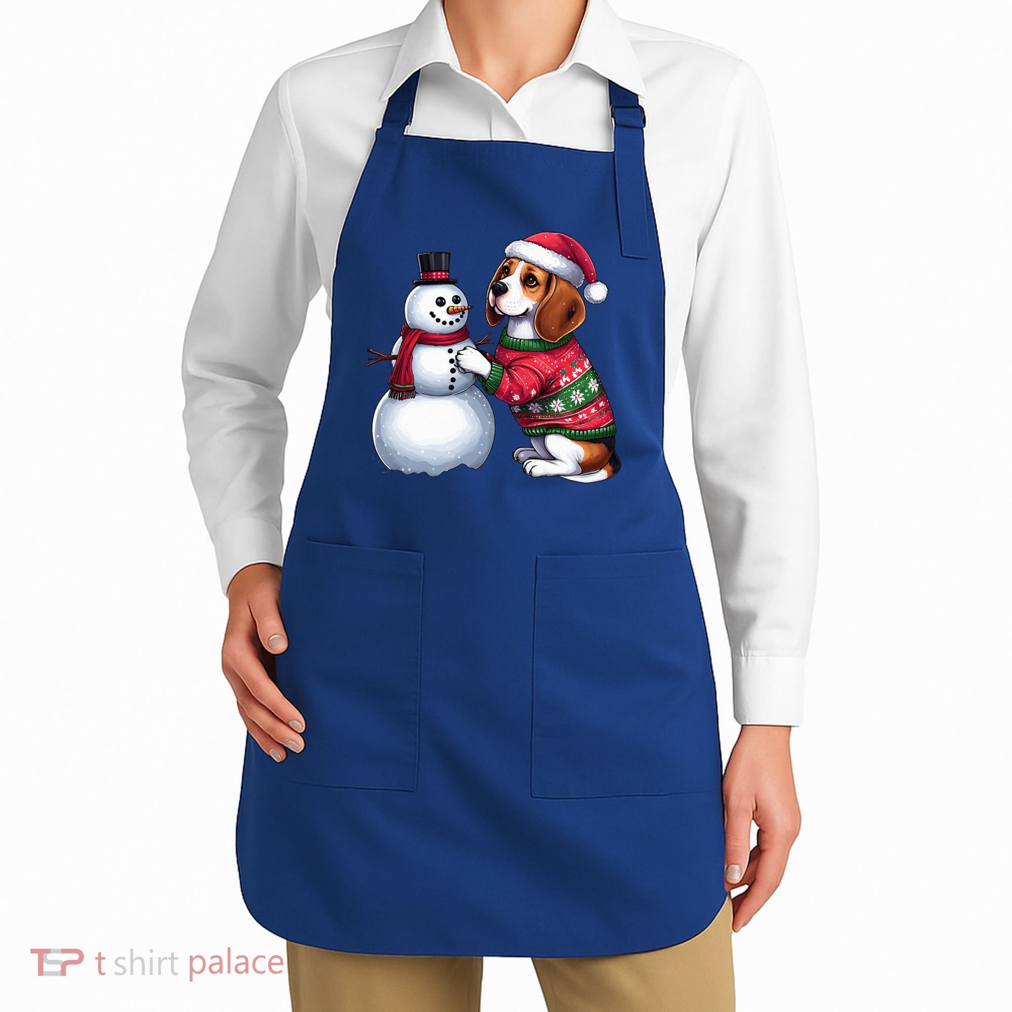 Ugly Christmas Sweater Beagle beside a Snowman  Apron