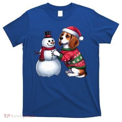 Ugly Christmas Sweater Beagle beside a Snowman  T-Shirt