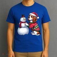 Ugly Christmas Sweater Beagle beside a Snowman  T-Shirt thumb 3