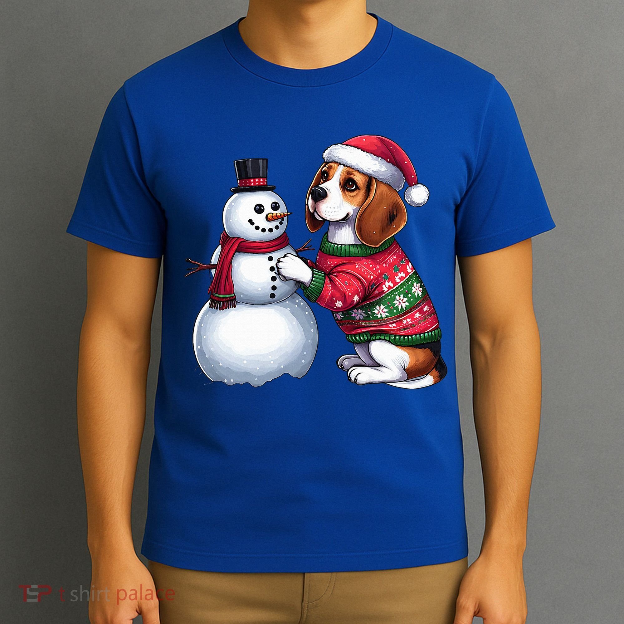 Ugly Christmas Sweater Beagle beside a Snowman  T-Shirt