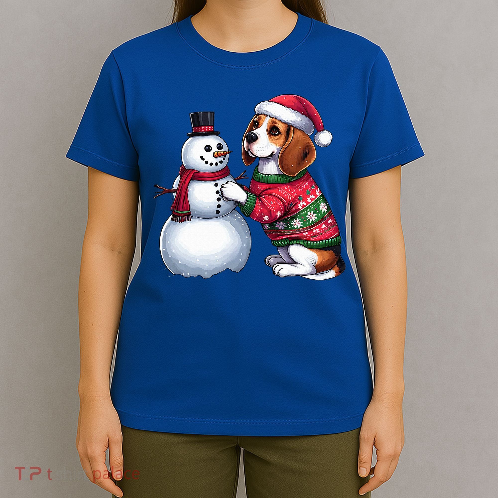 Ugly Christmas Sweater Beagle beside a Snowman  T-Shirt