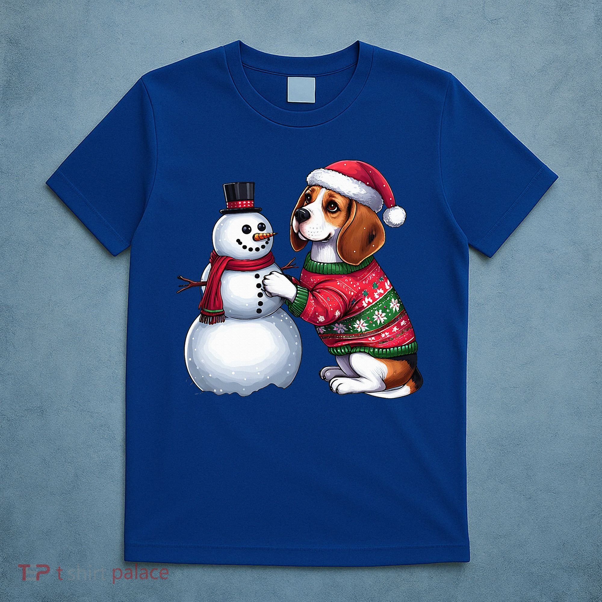 Ugly Christmas Sweater Beagle beside a Snowman  T-Shirt