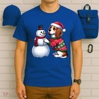 Ugly Christmas Sweater Beagle beside a Snowman  T-Shirt thumb 6