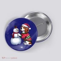 Ugly Christmas Sweater Beagle beside a Snowman  Button thumb 0