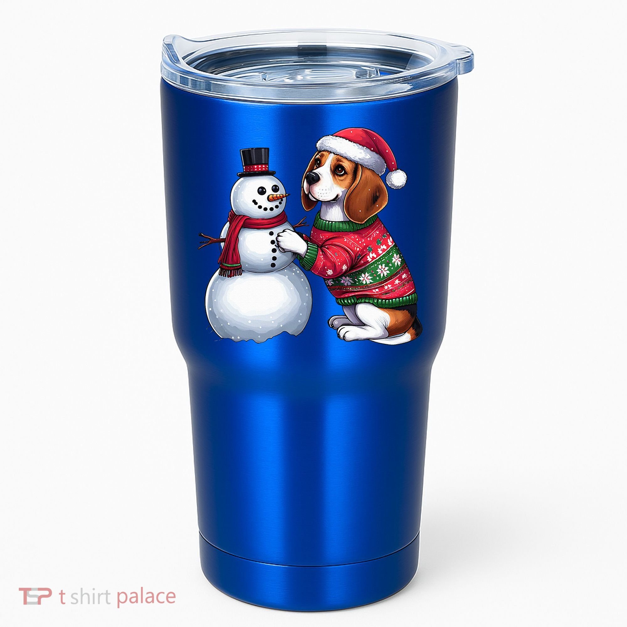 Ugly Christmas Sweater Beagle beside a Snowman  Tumbler