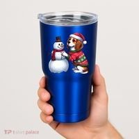 Ugly Christmas Sweater Beagle beside a Snowman  Tumbler thumb 2