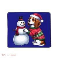 Ugly Christmas Sweater Beagle beside a Snowman  Mousepad thumb 0
