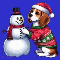Ugly Christmas Sweater Beagle beside a Snowman  Mousepad thumb 1