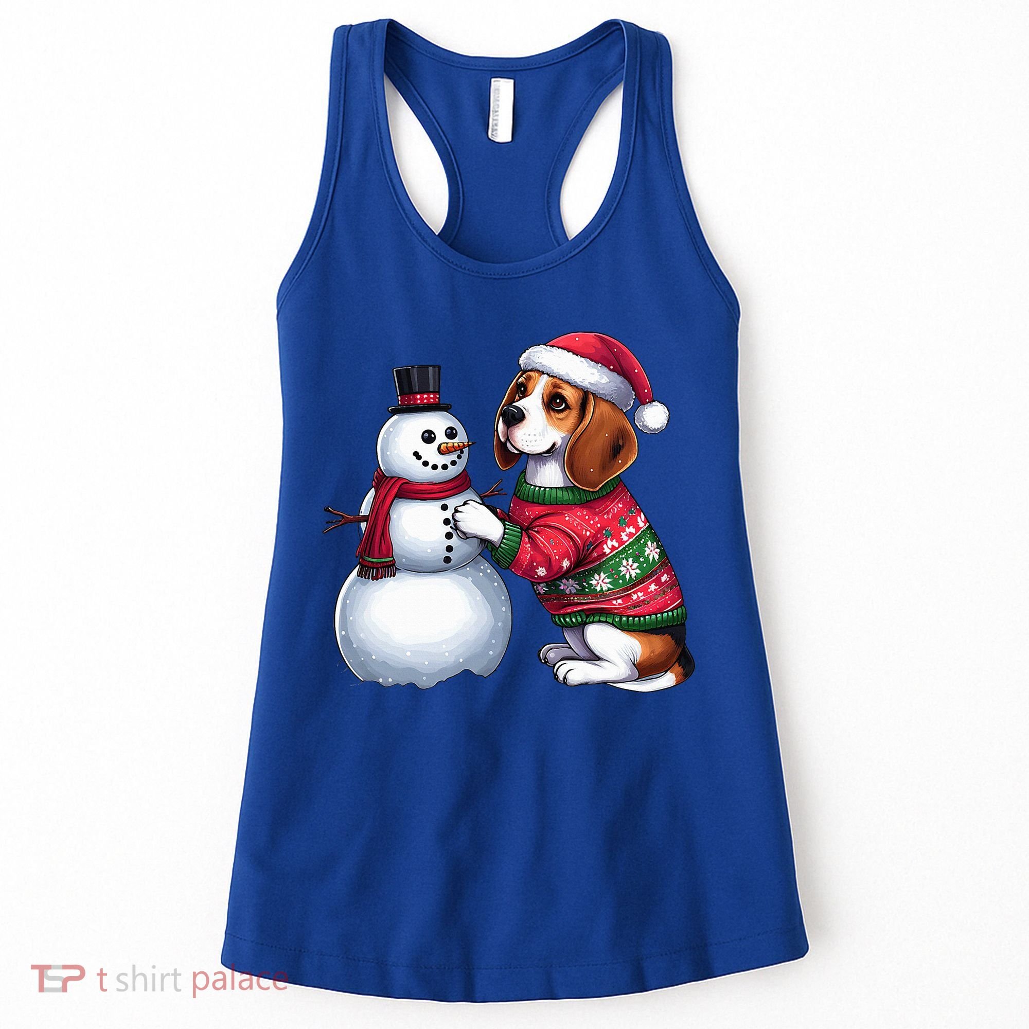 Ugly Christmas Sweater Beagle beside a Snowman  Women's Tank Top