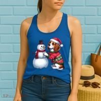 Ugly Christmas Sweater Beagle beside a Snowman  Women's Tank Top thumb 2