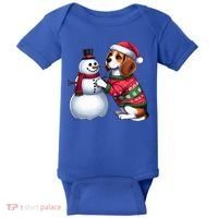 Ugly Christmas Sweater Beagle beside a Snowman  Baby Bodysuit thumb 0