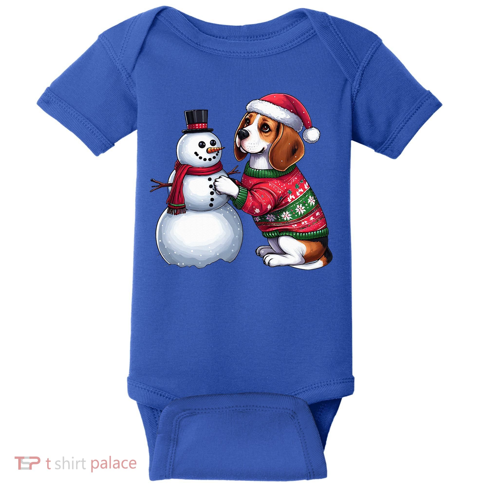 Ugly Christmas Sweater Beagle beside a Snowman  Baby Bodysuit
