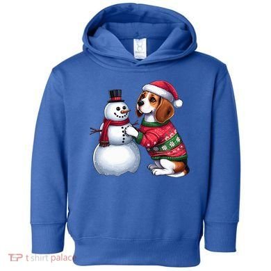 Ugly Christmas Sweater Beagle beside a Snowman  Toddler Hoodie