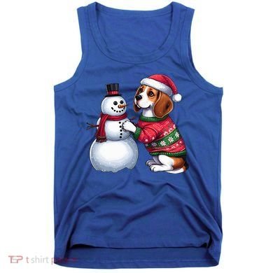 Ugly Christmas Sweater Beagle beside a Snowman  Tank Top