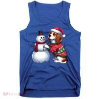 Ugly Christmas Sweater Beagle beside a Snowman  Tank Top thumb 0