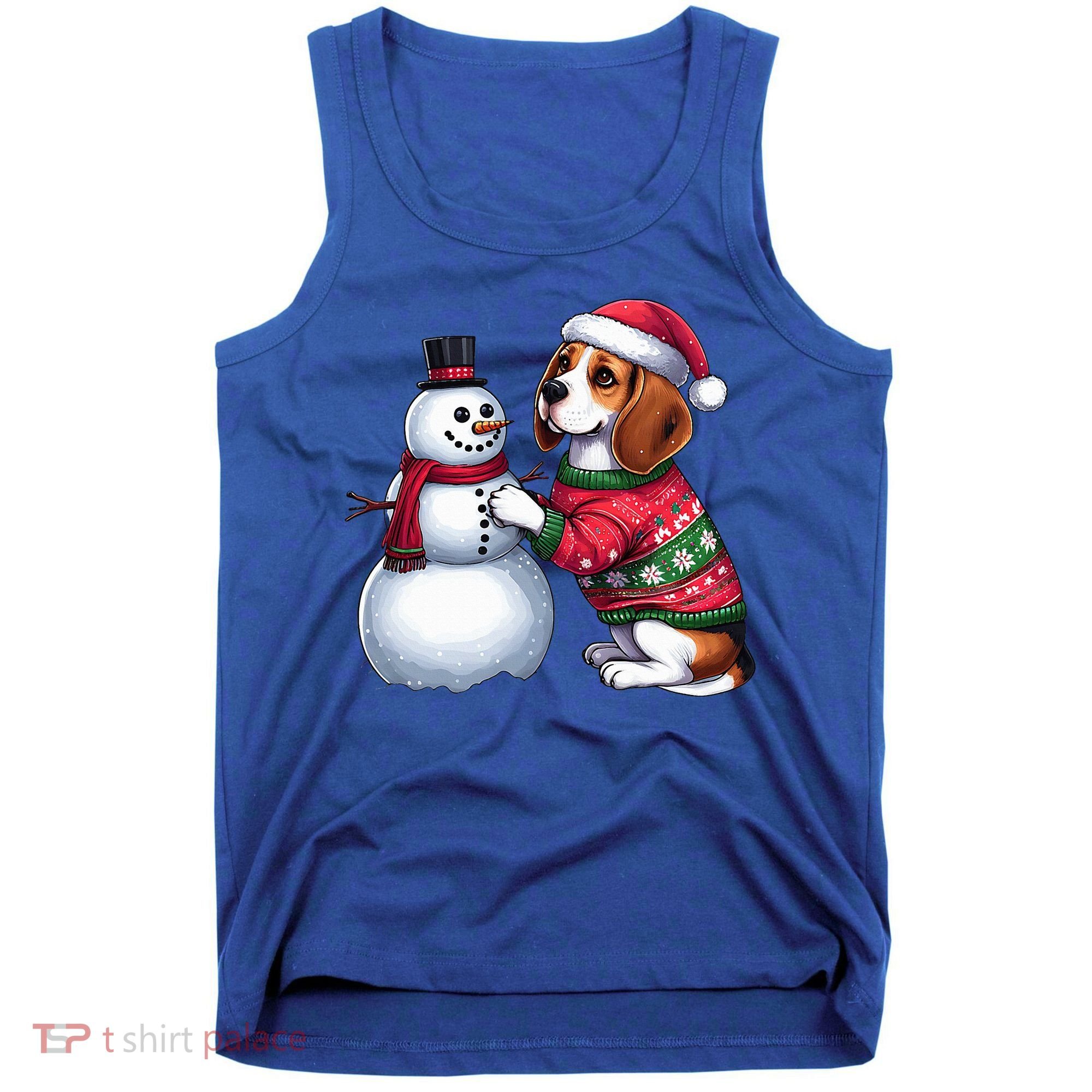 Ugly Christmas Sweater Beagle beside a Snowman  Tank Top