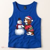 Ugly Christmas Sweater Beagle beside a Snowman  Tank Top thumb 2