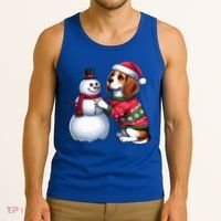 Ugly Christmas Sweater Beagle beside a Snowman  Tank Top thumb 3