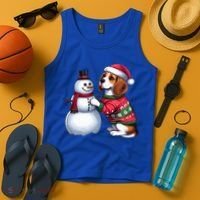 Ugly Christmas Sweater Beagle beside a Snowman  Tank Top thumb 4
