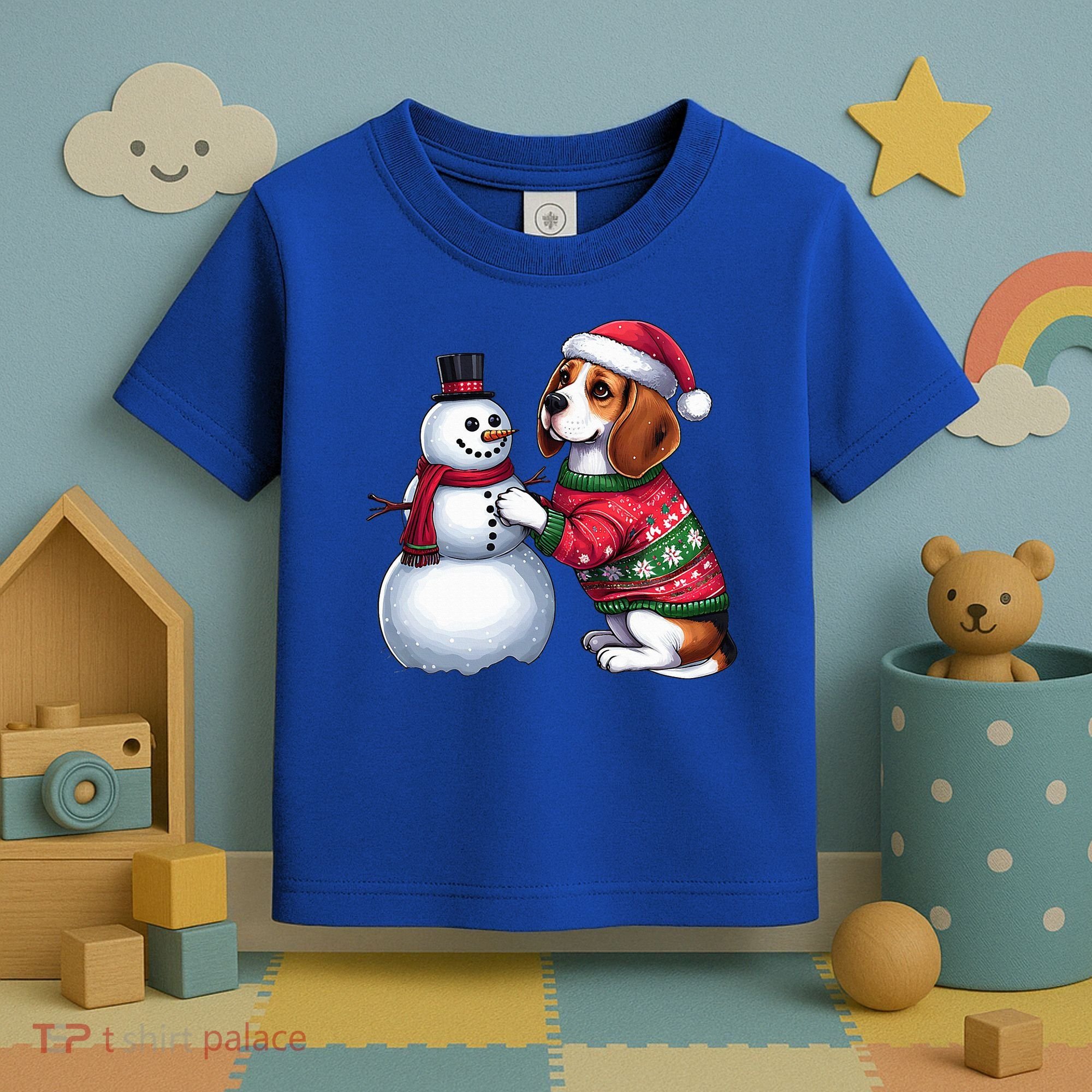 Ugly Christmas Sweater Beagle beside a Snowman  Toddler T-Shirt