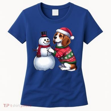 Ugly Christmas Sweater Beagle beside a Snowman  Women's T-Shirt