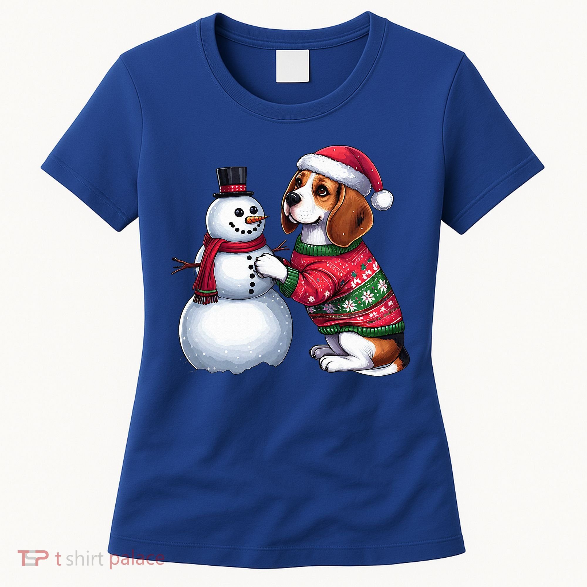 Ugly Christmas Sweater Beagle beside a Snowman  Women's T-Shirt