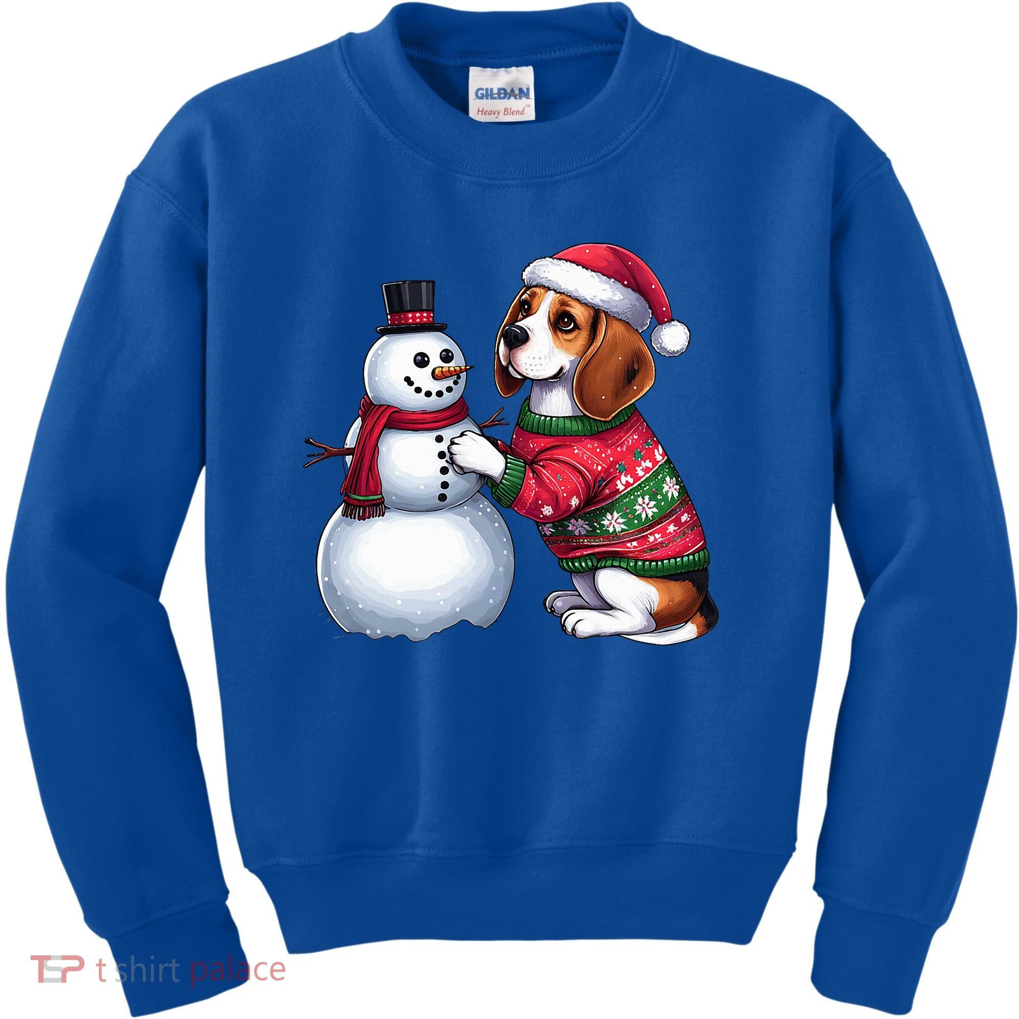 Ugly Christmas Sweater Beagle beside a Snowman  Kids Sweatshirt