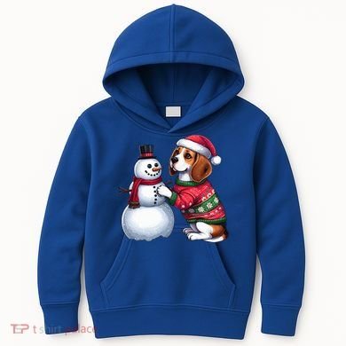 Ugly Christmas Sweater Beagle beside a Snowman  Kids Hoodie
