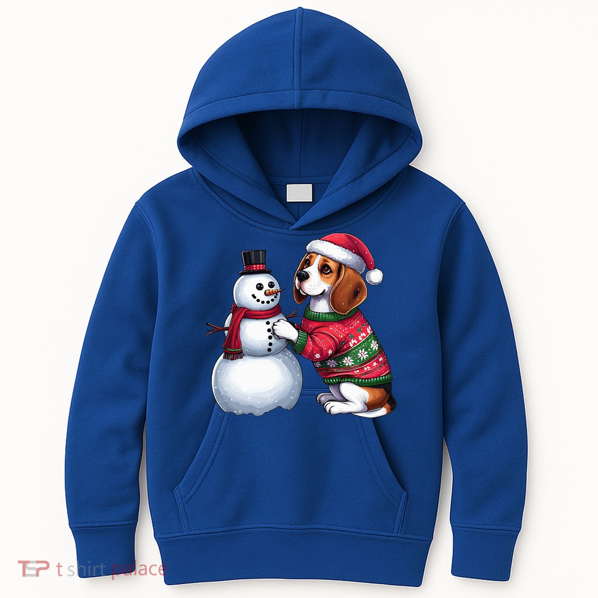 Ugly Christmas Sweater Beagle beside a Snowman  Kids Hoodie