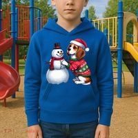 Ugly Christmas Sweater Beagle beside a Snowman  Kids Hoodie thumb 2