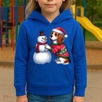 Ugly Christmas Sweater Beagle beside a Snowman  Kids Hoodie thumb 3