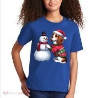 Ugly Christmas Sweater Beagle beside a Snowman  Kids T-Shirt thumb 2