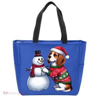 Ugly Christmas Sweater Beagle beside a Snowman  Tote Bag