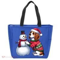 Ugly Christmas Sweater Beagle beside a Snowman  Tote Bag thumb 0