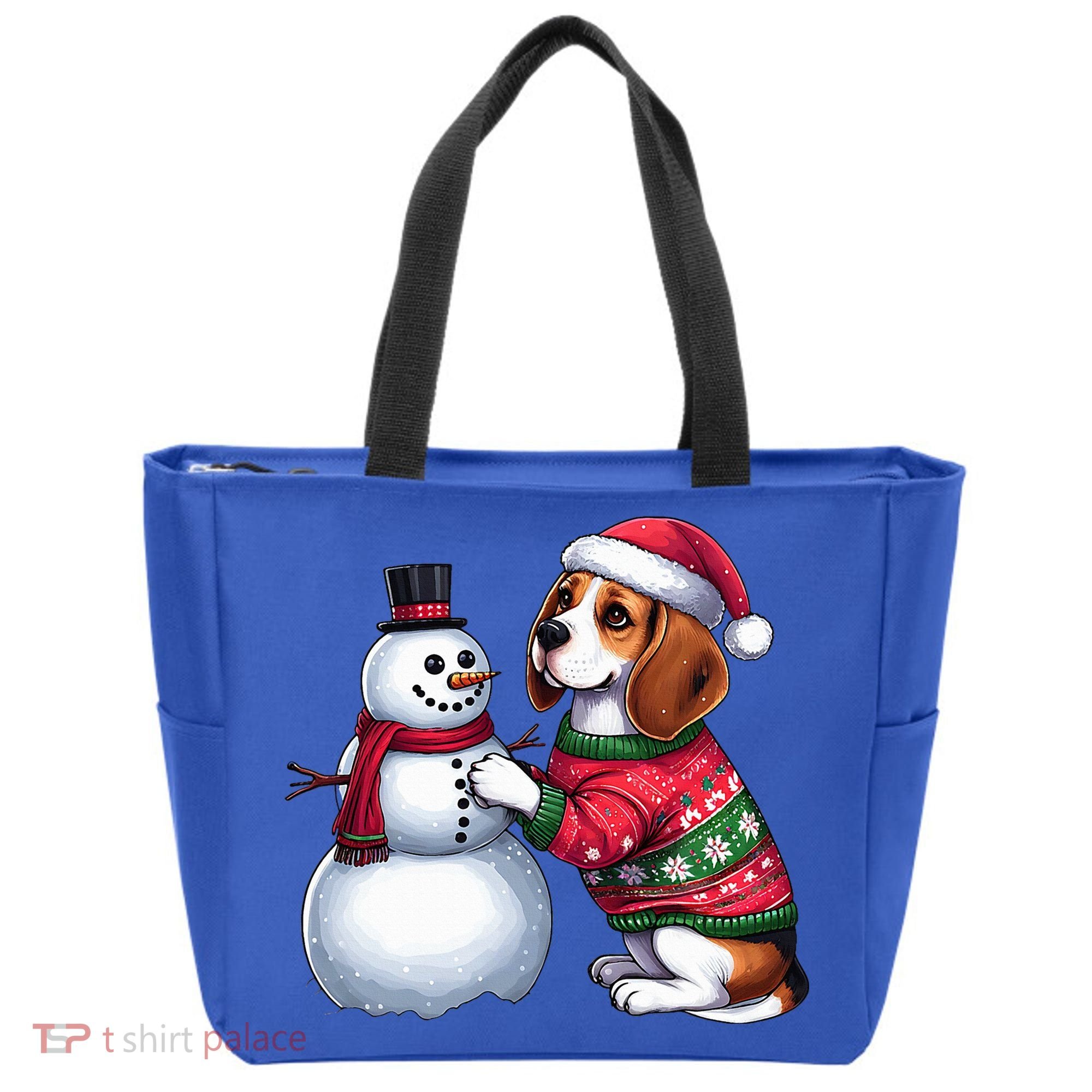 Ugly Christmas Sweater Beagle beside a Snowman  Tote Bag