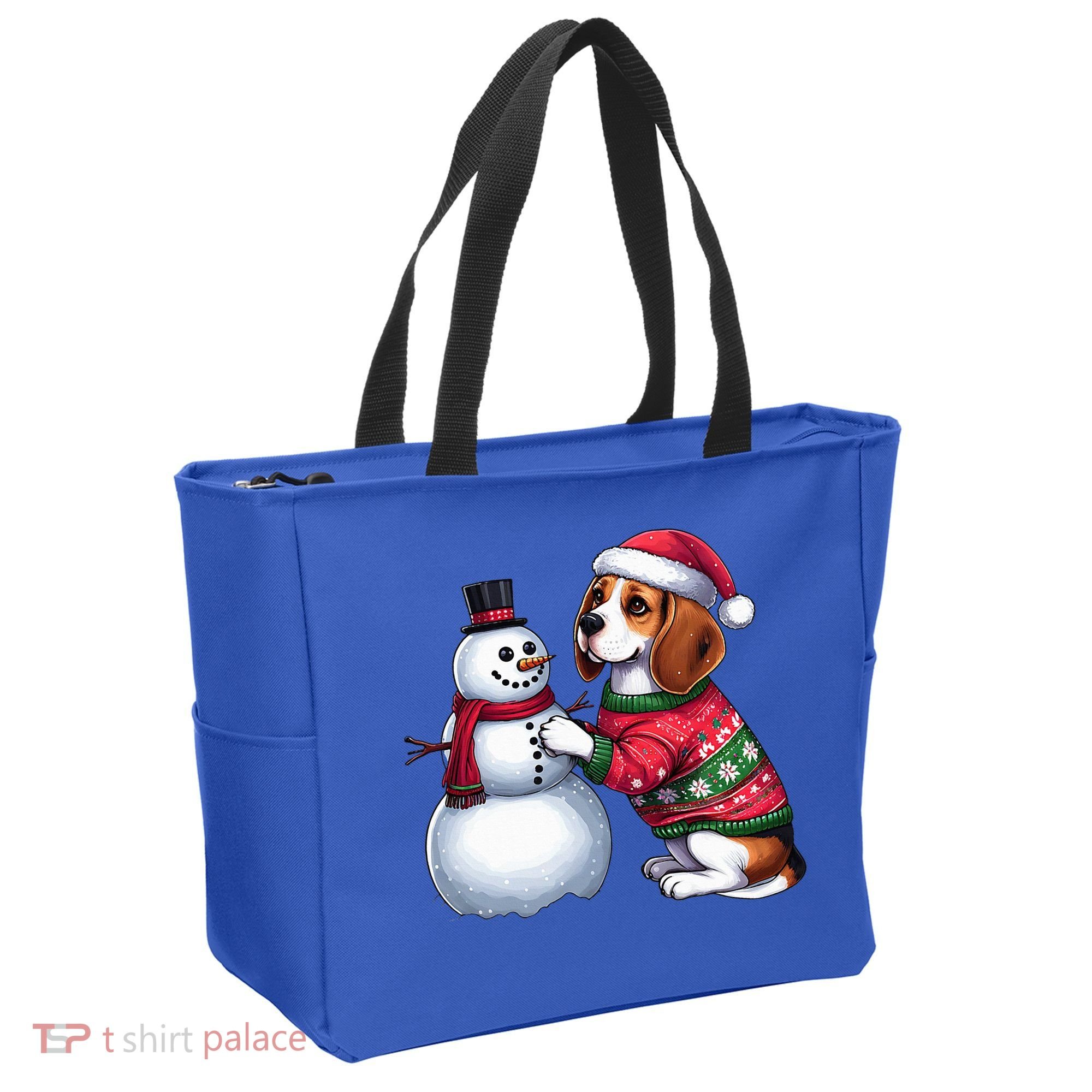 Ugly Christmas Sweater Beagle beside a Snowman  Tote Bag