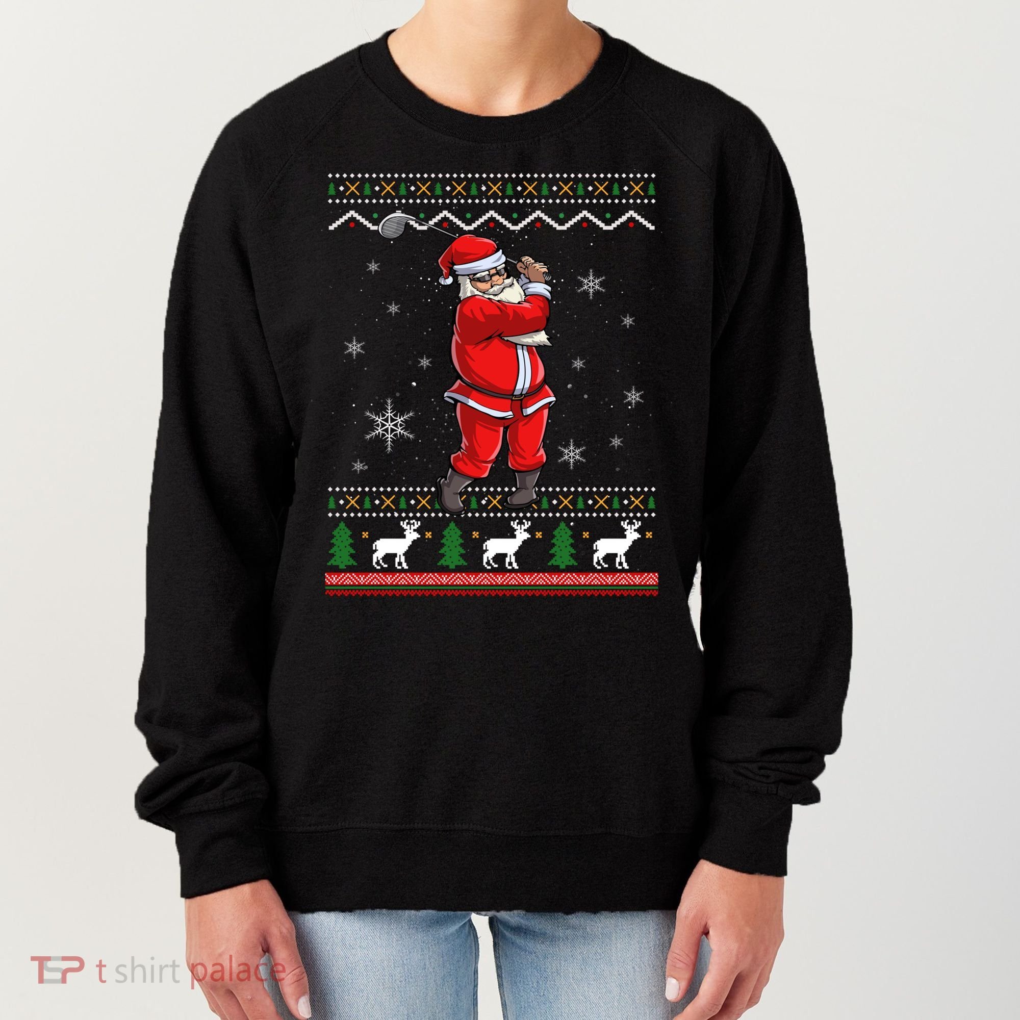 Ugly Christmas Santa Golfer Golfing Xmas Golf Lover Player Gift Women's Sweatshirt