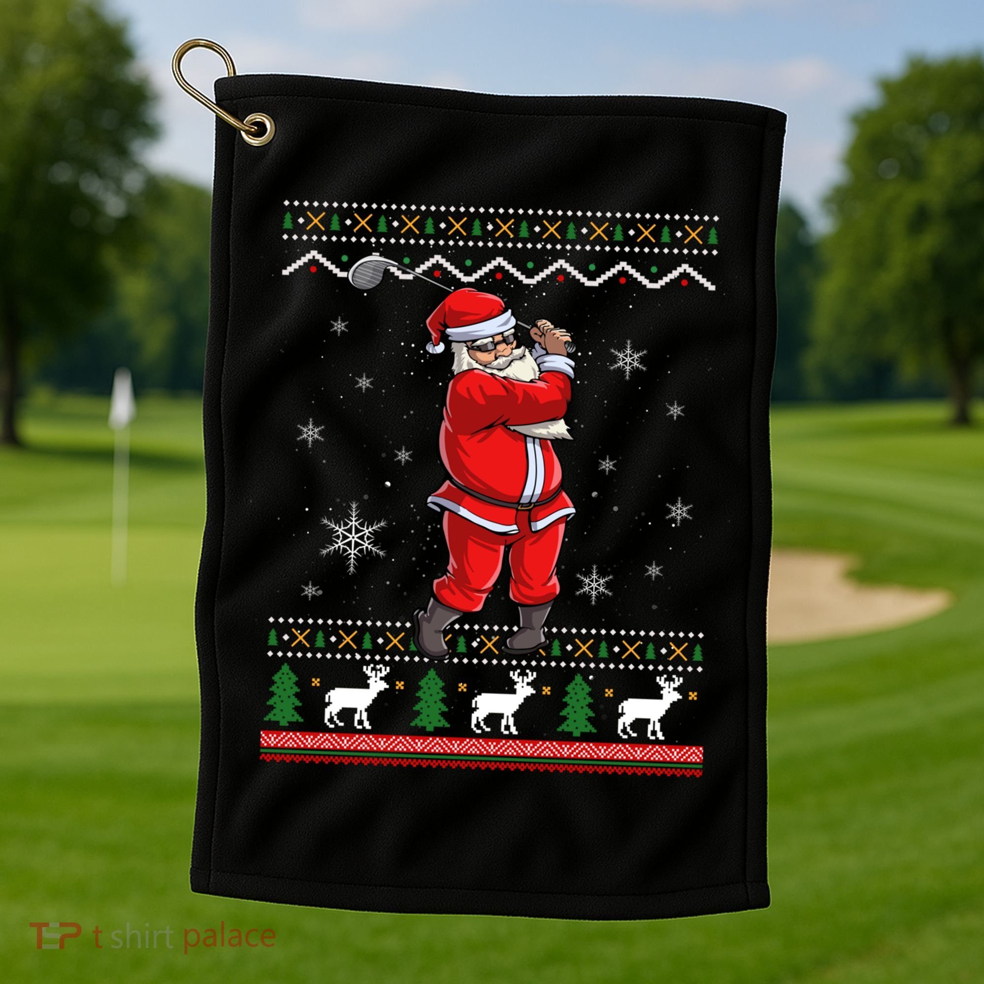Ugly Christmas Santa Golfer Golfing Xmas Golf Lover Player Gift Golf Towel