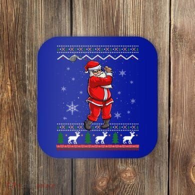 Ugly Christmas Santa Golfer Golfing Xmas Golf Lover Player Gift Coaster