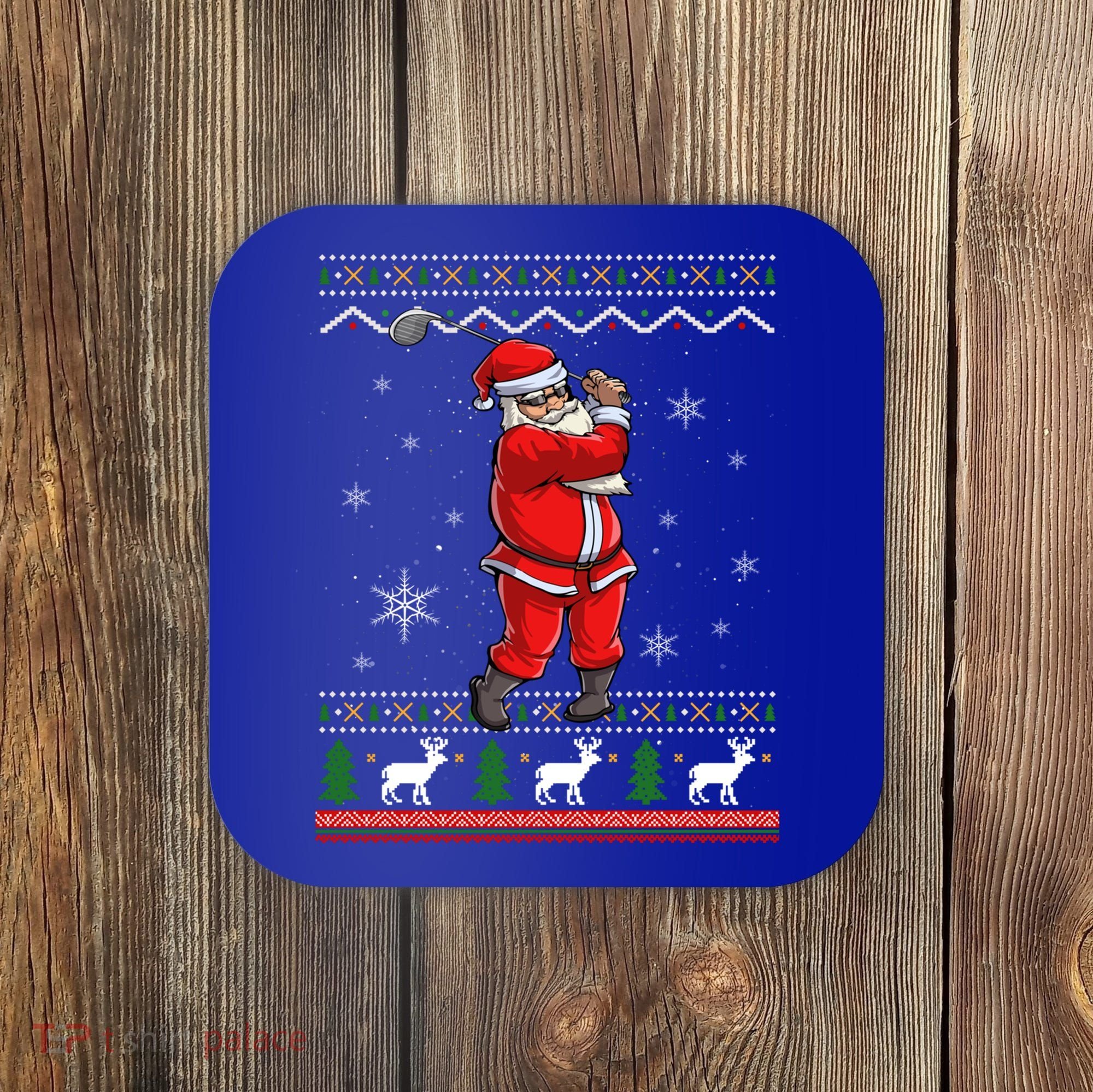 Ugly Christmas Santa Golfer Golfing Xmas Golf Lover Player Gift Coaster