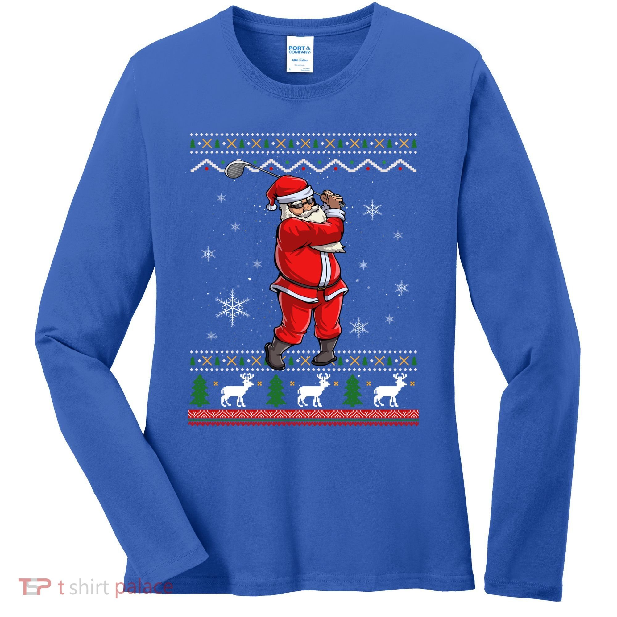 Ugly Christmas Santa Golfer Golfing Xmas Golf Lover Player Gift Women's Long Sleeve Shirt