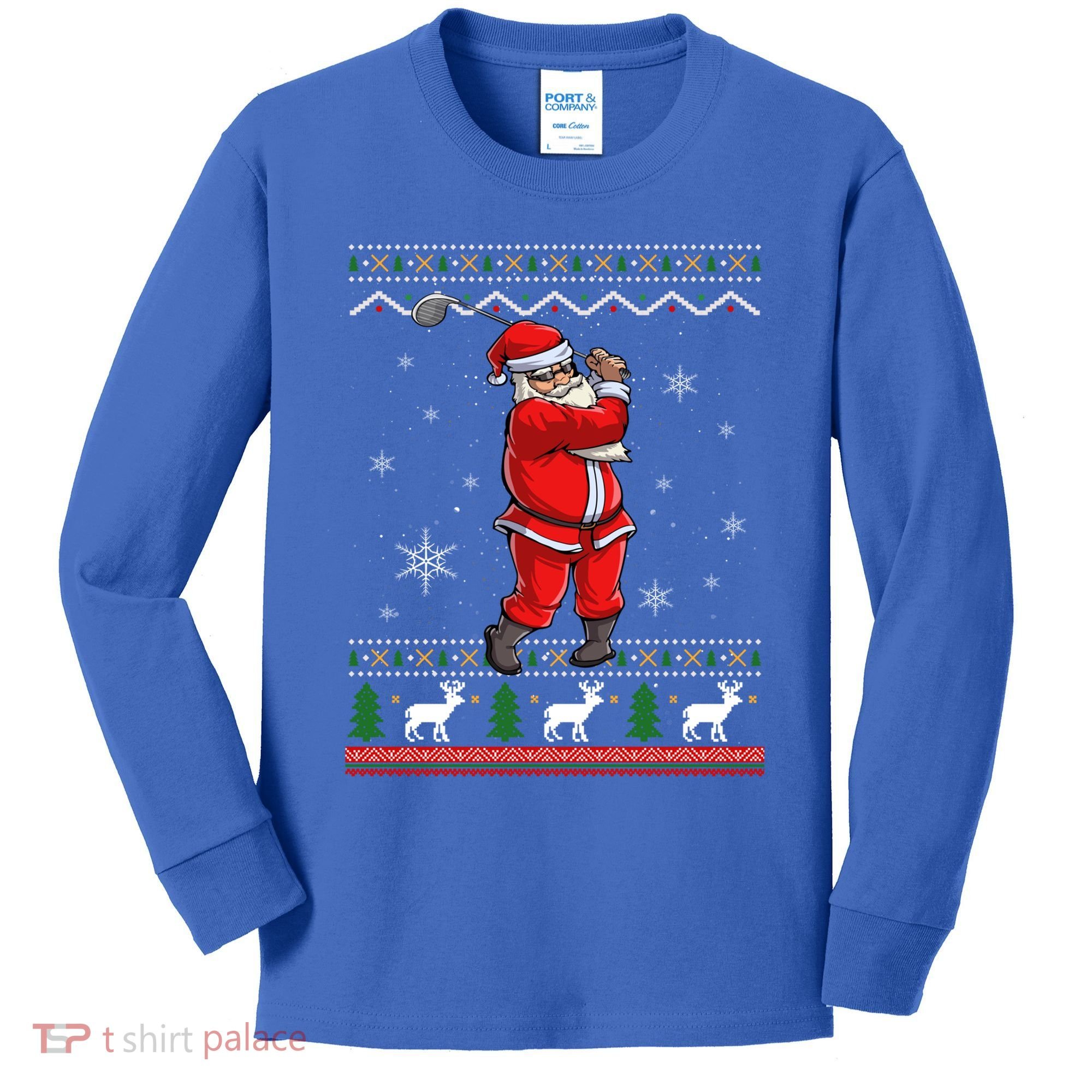 Ugly Christmas Santa Golfer Golfing Xmas Golf Lover Player Gift Kids Long Sleeve Shirt