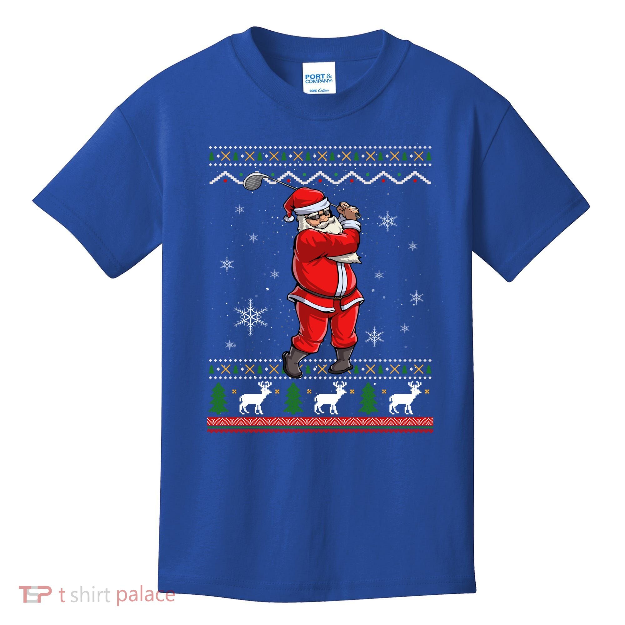 Ugly Christmas Santa Golfer Golfing Xmas Golf Lover Player Gift Kids T-Shirt