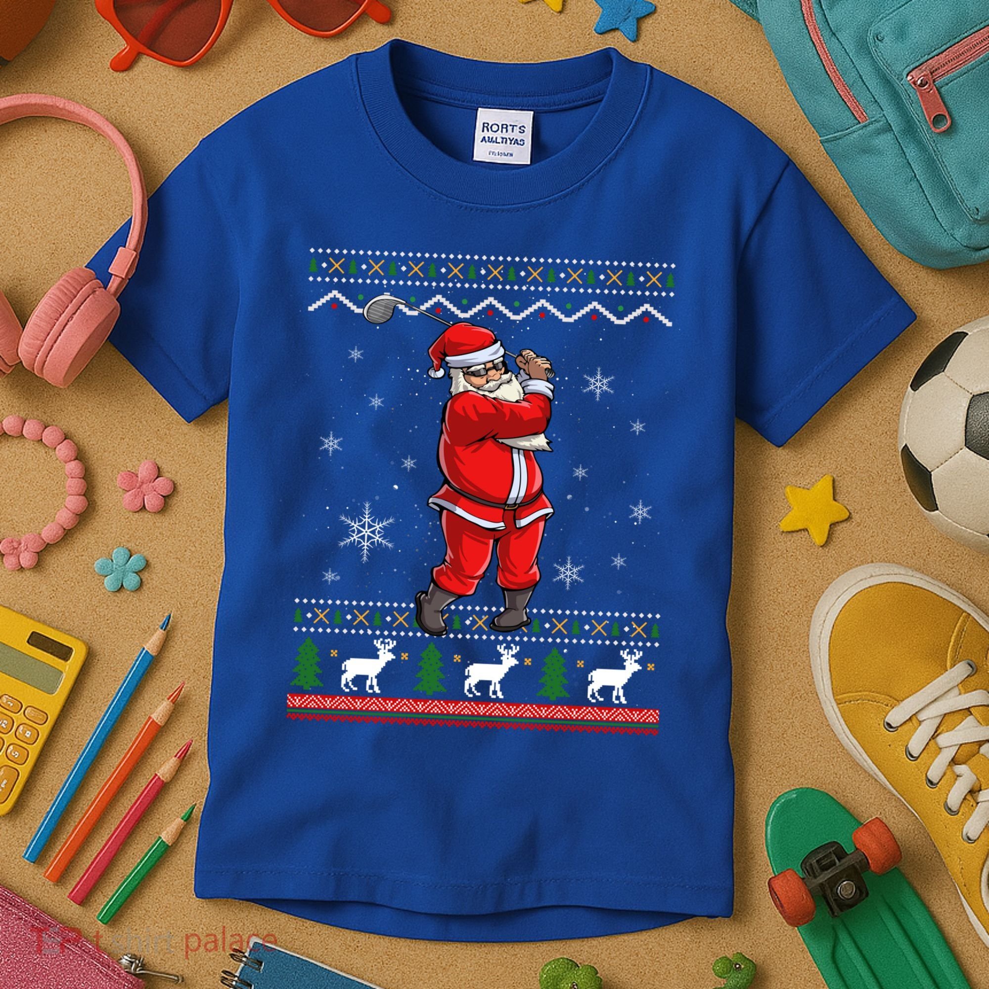 Ugly Christmas Santa Golfer Golfing Xmas Golf Lover Player Gift Kids T-Shirt
